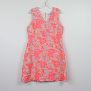 Antonio Melani Bright Pink Barbiecore Jacquard A-line Floral Dress Size 14